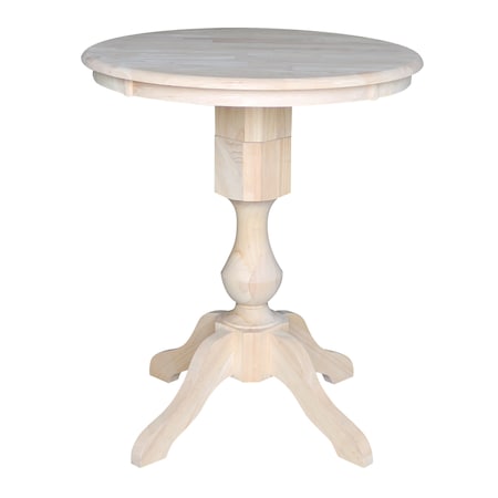International Concepts Round 30 in Round Top Pedestal Table, 34.9 inH, Unfinished, 30 W, 30 L, 34.9 in H, Wood, Unfinished K-30RT-11P